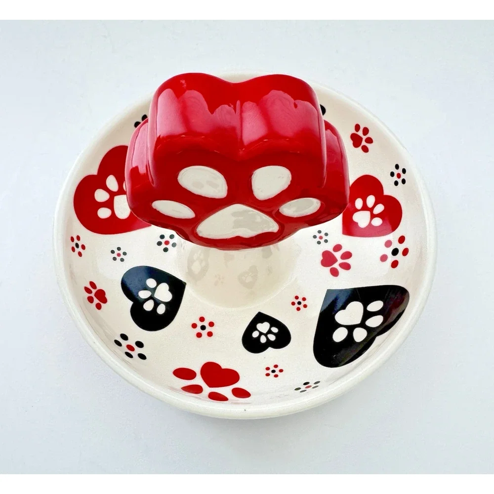 Temp-tations by Tara PAWFETTI Trinket Dish Red Black Heart Paws 5.5